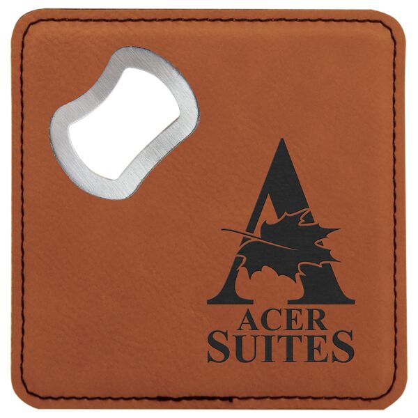 4" x 4" Square Leatherette Bottle Opener Coaster Thumbnail